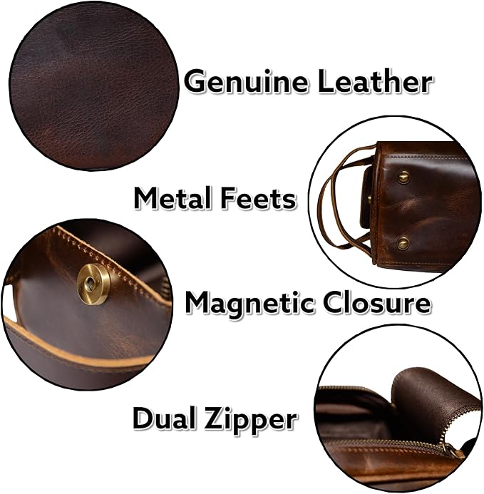 Leather Toiletry Bag Travel Pouch Unisex Kit With Shaving kit Accessories 3 Leather items :Shaving Brush Case,Razor Protective Travel Case (Combo of 4 Items)