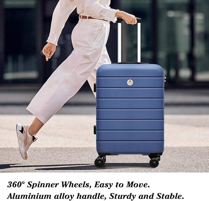 Classic 3-Piece Luggage Set with TSA Lock, Lightweight Suitcase with Spinner Wheels, Hardshell Expandable Carry-On Luggage, 20/24/28 inch, Navy Blue