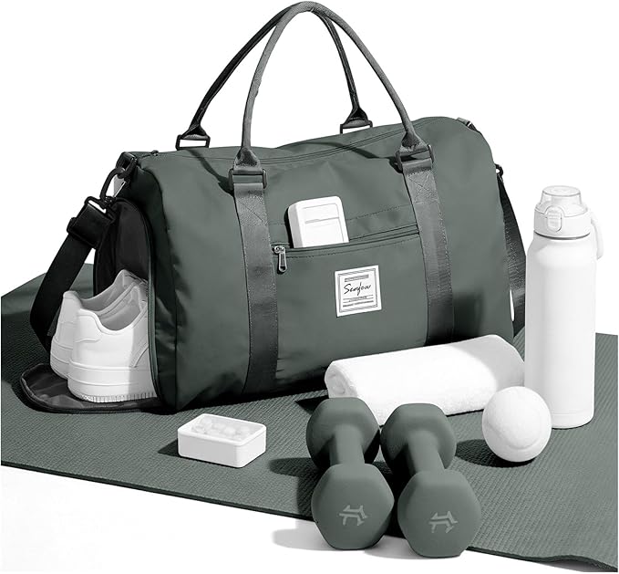 Gym Bag for Women Men with Shoes Compartment and Wet Pocket,Sport Swimming Yoga Bag,Waterproof Travel Duffel Bag Small Carry on Bag Overnight Weekender Bags Personal Item Bag for Airlines Olive Green