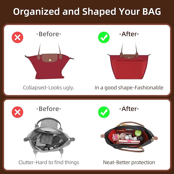 Doxo Purse Organizer Insert Compatible with Longchamp Le pliage L Handbag Insert (Large, Red)