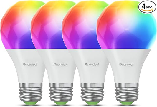 Nanoleaf Essentials Smart Light Bulbs, Matter LED Bulbs A19 E26 60W 4PK | Work with Alexa & Google Home, WiFi Lighting Bulbs with 16M+ RGBTW Color Changing, Music Sync, 1000lm