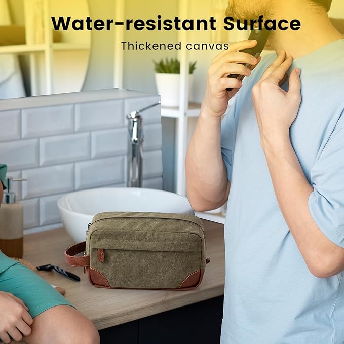 Vorspack Travel Toiletry Bag - Hanging Toiletry Bag for Men Water Resistant Canvas Shaving Bag with Large Capacity for Travel - Green