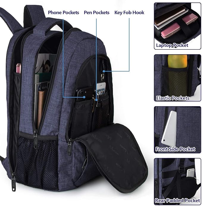 MATEIN Large College Backpack, Sturdy Computer Backpack Fits 17 inch Notebook, Carryon Luggage Travel Laptop Bag for Business Men and Women Christmas New Year Gift, Blue