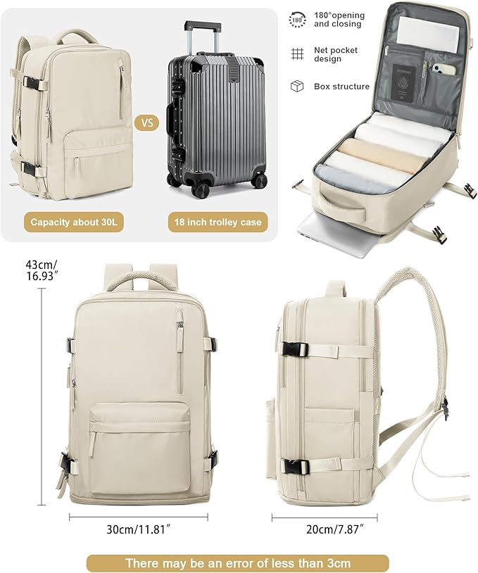 VGCUB Large Travel Work Business Backpack Carry on flight Approved 17 Inch Laptop Backpack for Women Men with Laptop Compartment Mochila de Viaje,Beige | Travel, Work, Business, 17 Inch