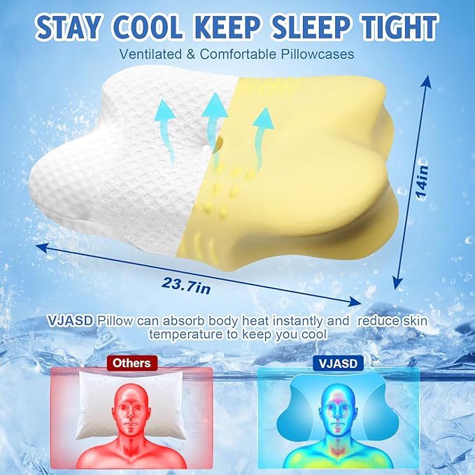 Cervical Neck Pillows with Memory Foam - Neck Pillows for Pain Relief Contour Memory Foam Pillows Ergonomic Neck Support - Adjustable Orthopedic Pillows with Breathable Pillowcase White