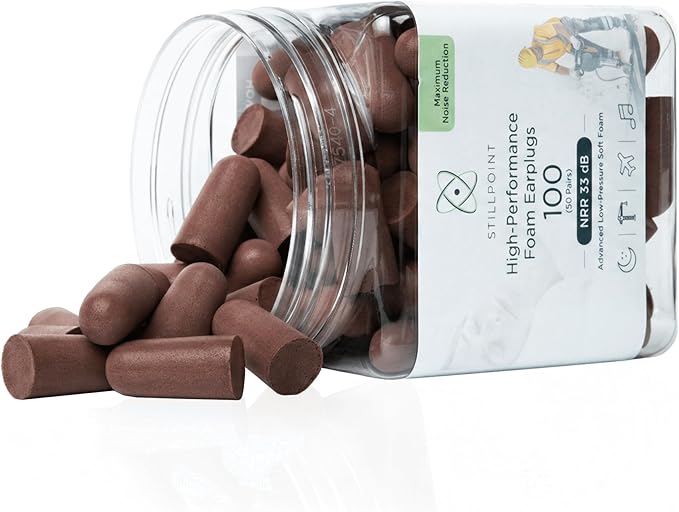 Happy Hippo Soft Foam Earplugs, 33 dB NRR, (50 Pair, 100 Ear Plugs), Maximum Protection for Sleeping, Power Tools, Loud Work Environments (Dark Brown)