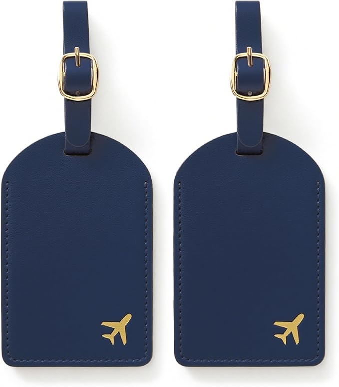 Luggage Tags for Suitcases, PU Leather Travel Tags for Luggage. (Marine Blue)