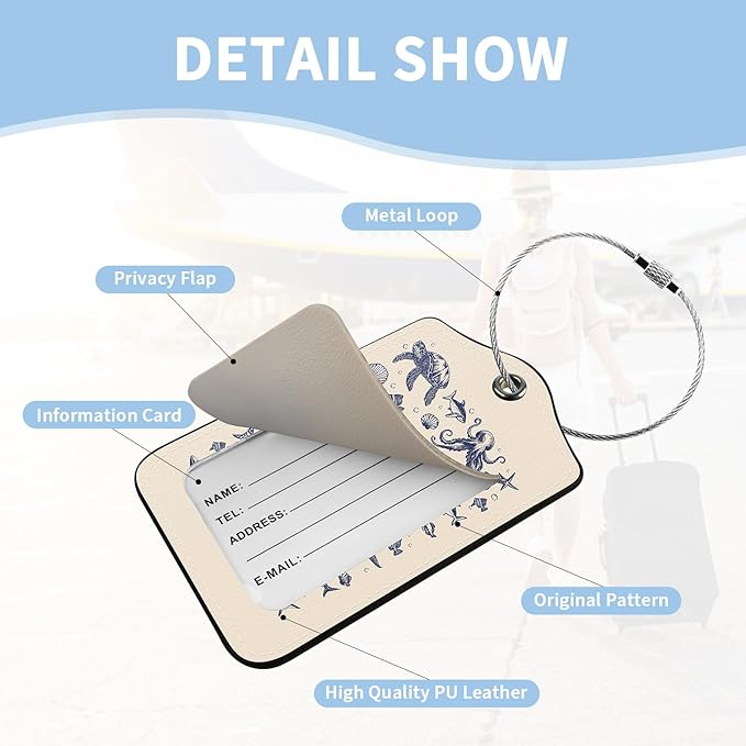 2 Pcs Whale Sea Turtle Luggage Tag for Suitcases, Cute PU Leather Suitcase Tag Privacy Cover ID Label with Metal Loop, Personalized Baggage Identifier for Women Cruise Bag Travel Essentials