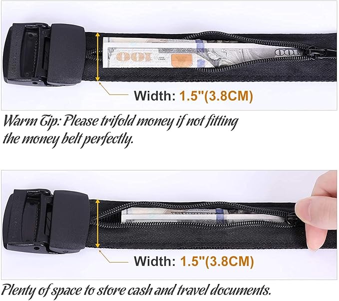 Travel Security Money Belt with Hidden Money Pocket - Cashsafe Anti-Theft Wallet Unisex Nickel free Nylon Belt by JASGOOD