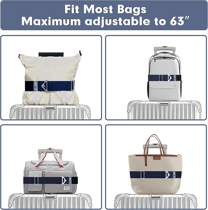 2-in-1 Travel Belt for Luggage Over Handle, Luggage Belt for Carry on Bag, Suitcase Straps, Add a Bag Bungees Luggage Straps Adjustable with Alloy Buckle,Hands-Free for Airport (Blue, 2 Pack)