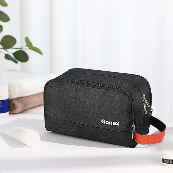 Gonex Travel Toiletry Bag Nylon, Toiletries Kit Shaving Bag Toiletry Organizer Black & Orange