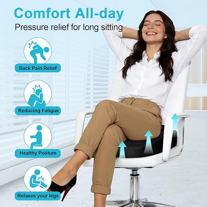Car Seat Cushion for Long Sitting - X Large Premium Gel & Memory Foam Office Chair Cushion for Back,Sciatica,Coccyx,Tailbone Pain Relief, Driver Pillow for Auto, Gaming,Desk, Wheelchair,Truck (Black)
