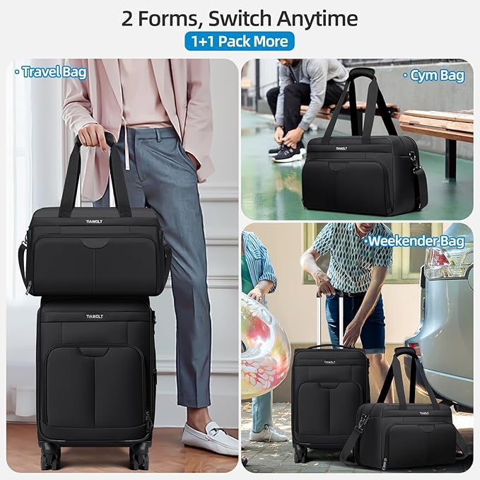 Carry on Luggage with Spinner Wheels 20-Inch,Lightweight Expandable Luggage Set Carry-on Suitcase with Wheels Women Men-Black