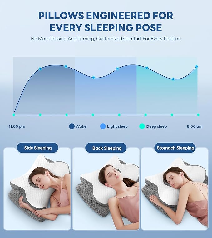 No More Aches Neck Pillow for Pain Relief, Adjustable Cervical Pillow for Neck Support with Armrest,Odorless Ergonomic Contour Memory Foam Pillows,Orthopedic Bed Pillow for Side Back Stomach LightGrey