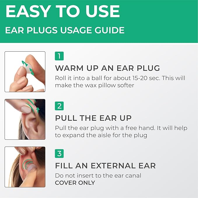 Peace&Quiet | PQ Wax Ear Plugs for Sleeping, Swimming - Soft Noise Cancelling Silicone Gel Wax Earplugs for Sleep and Swimmers, Ear Protection with Sound Blocking Level of 32 Db, Color: Green