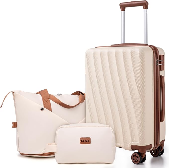 Carry on Luggage Sets 22x14x9 Airline Approved Durable Travel Luggage Suitcases with Wheels,ABS Hard Case Suitcases with Spinner Wheels,(White,3 Piece Sets(20"/DB/TB))
