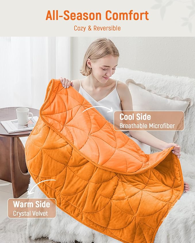 Weighted Lap Blanket 7 lbs for Adults, Luxury Soft Small Weighted Blanket, Compact Portable Weighted Lap Pad for Relaxation, Sleeping, Travel, All-Season Use, Bright Orange, 40" x 52"