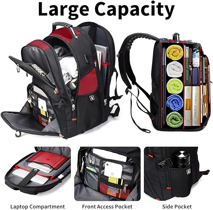 SHRRADOO Extra Large 50L Travel Laptop Backpack with combination lock, College High School Backpack Airline Approved Business Work Bag Fit 17 Inch Laptops for Men Women,Red