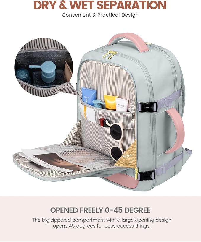 LOVEVOOK 50L Travel Backpack for Women Flight Approved, Carry on Backpack for Airplanes, TSA Personal Item Travel Bag, Waterproof 18 Inch Laptop Backpack, Business Weekender Overnight Daypack, 4Pcs