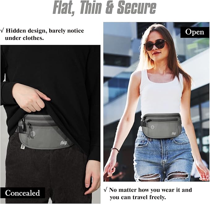MoKo Secure Travel Money Belt, Undercover Hidden RFID Blocking Travel Wallet, Anti-Theft Passport Wallets for Men Women