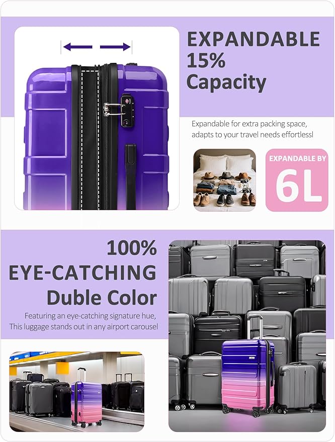 Tolino Carry on Luggage Checke Airline Approved,24 Inch Hardside Suitcase with Wheels TSA Lock, PC+ABS Lightweight Carry on Suitcases for Women and Men