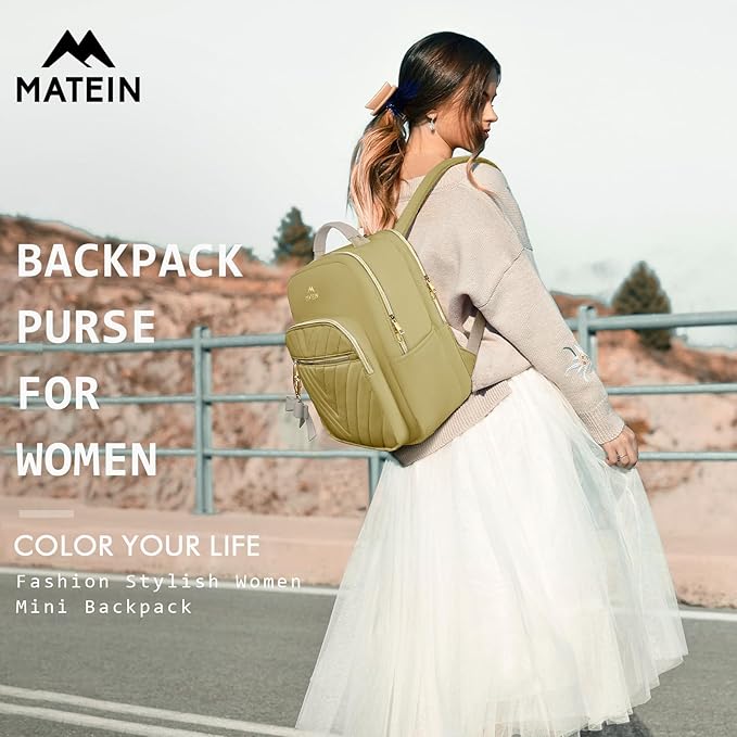 MATEIN Small Backpack purse for Women, Fashion Mini Purse Backpack, Waterproof Casual Daily Cute Shoulder Bag Ladies Handbags for Travel Work College, 2pcs Sets, Champagne