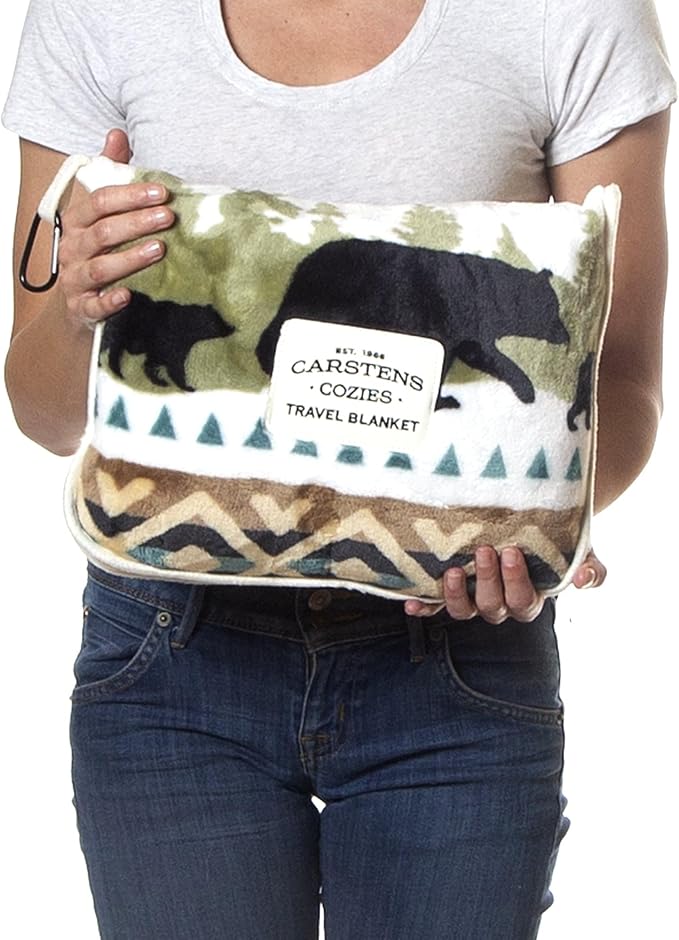 CARSTENS, INC. Travel Blanket, Premium Compact 2-in-1 Airplane Blanket/Pillow, Hidden Lake