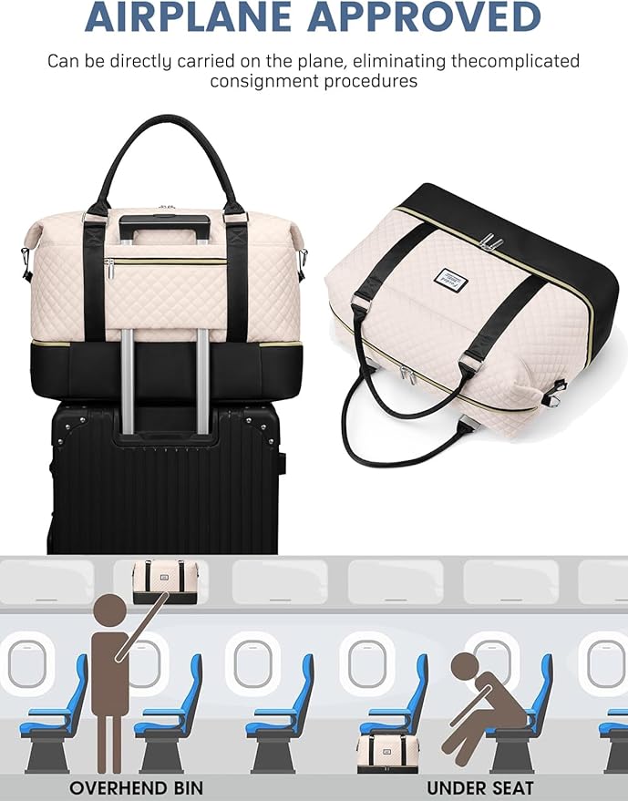 Travel Weekender Duffle Bags for Women: Overnight Bags with Shoe Compartment Large Carry on Weekend Bag with Toiletry & Wet Pocket Tote Duffel Bag Hospital Bag for Women Labor Delivery Begie Black