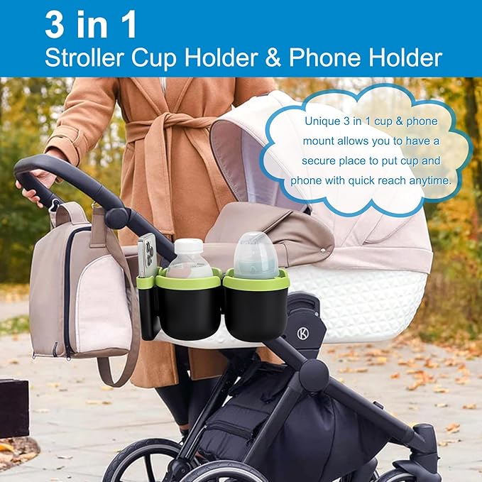 Accmor Stroller Cup Holder with Phone Holder, Bike Cup Holder, Universal Cup Holder for Uppababy Nuna Doona Strollers, 2-in-1 Cup Phone Holder for Stroller Bike Wheelchair Walker Accessory