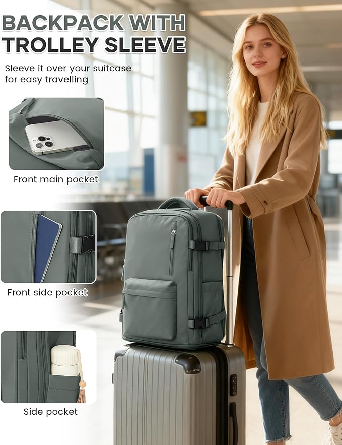 WONHOX Large Travel Backpack Carry on Flight Approved Laptop Work Business Backpack for Women Men Mochila de Viaje