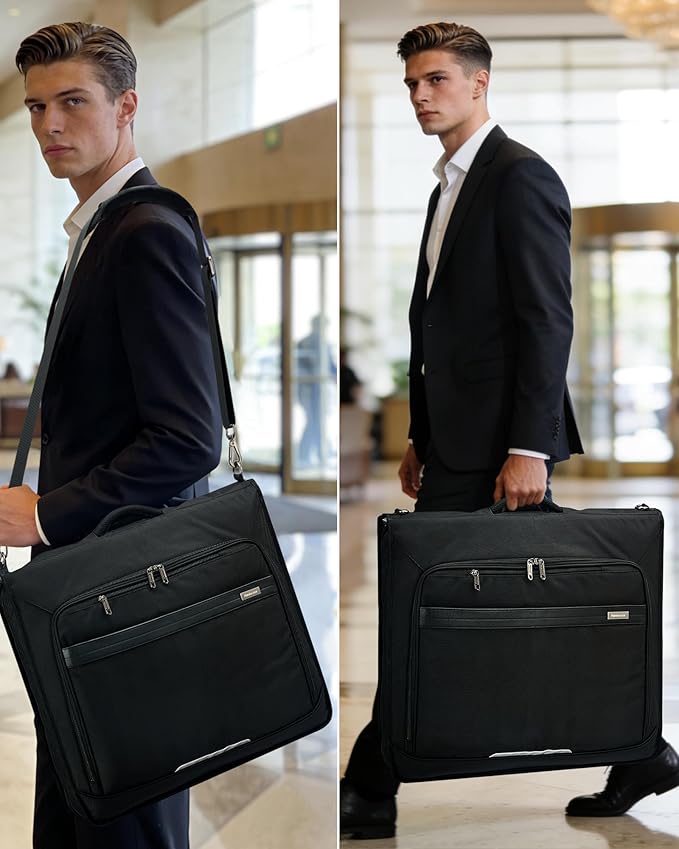 Hanke Premium Garment Bags for Travel, Business Travel Suit Bag with Wrinkle-Free System, Fits 4 Suits & 17.3'' Laptop, Carry On Garment Bag with Shoe Compartment, Shoulder Strap, Black