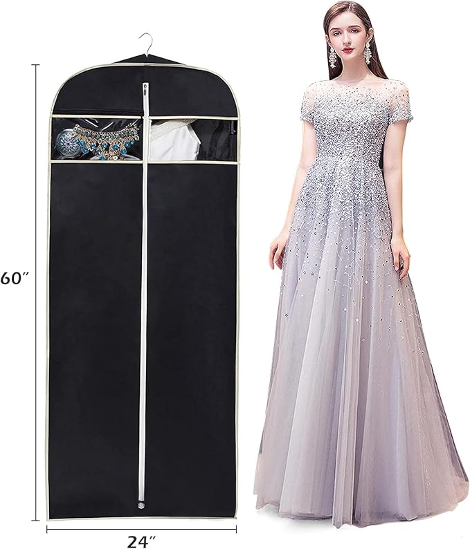 MISSLO Gusseted 60" Suit Dress Garment Bag with Clear Window Zipper Pocket Long Garment Cover (Black)
