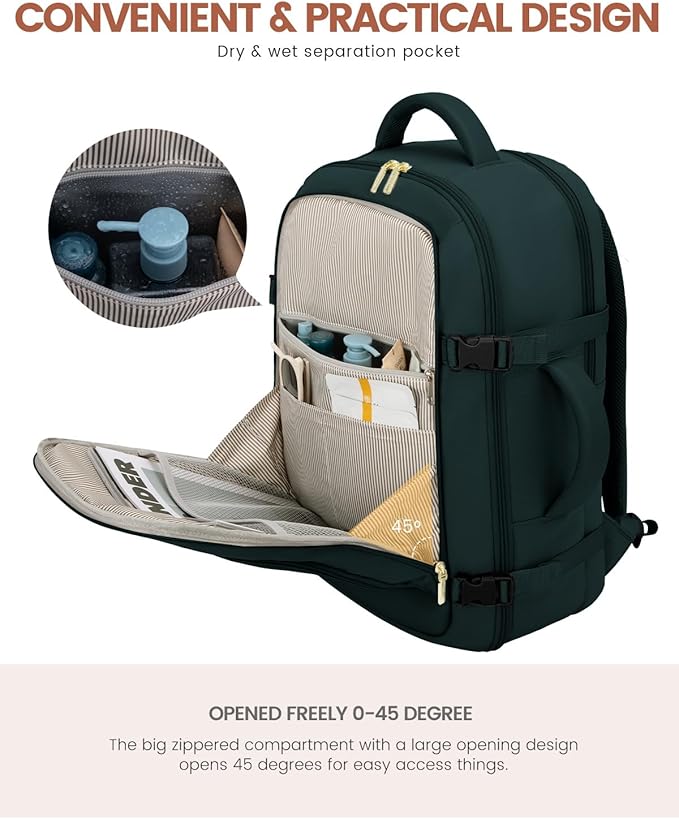 LOVEVOOK Carry On Travel Backpack For Women Flight Approved, 40L Personal Item Travel Bag for Airplanes, Business Weekender Fit 17 Inch Laptop, Waterproof Overnight Daypack with 2 Cubes