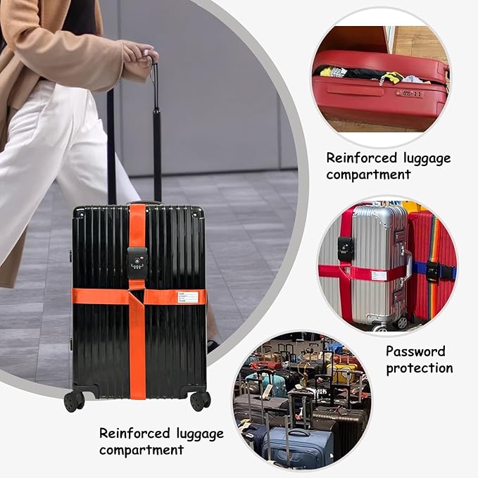 Luggage Straps TAS,Travel Strap with Name tag,Easy to Identify,Luggage Straps TSA Approved with Lock,Combination Luggage Lock with Adjustable Length,Compatible with 20-34 inch Luggage(Orange 1 Pack)