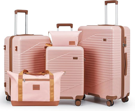 Luggage Sets 3 Piece,Hard Shell Carry on Suitcase with Spinner Wheels and TSA Lock, Travel Lightweight Luggage Set with YKK Zippers (Pink, 5 piece sets（20/24/28/DB/TB)