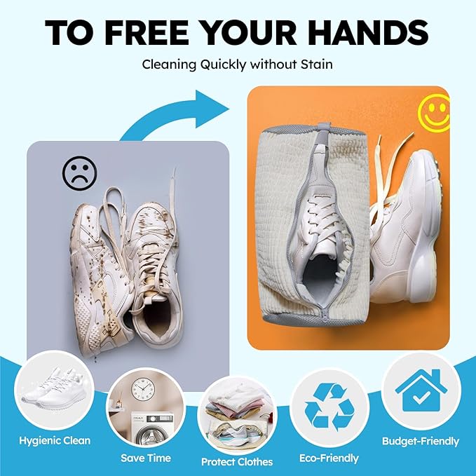 Shoe Washing Machine Bag: Shoe Washing Bag Keeps Clean - Reusable Laundry Shoe Bag for Sneaker Tennis Shoes Unstain Cleaner Kit(Cream 2 Pcs)
