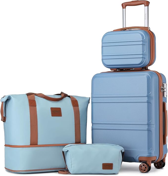 Kono Luggage Set 4 Piece Carry On Lightweight PC+ABS Hardside Luggage with TSA Lock Spinner Wheels Carry On Suitcase Apricot Blue