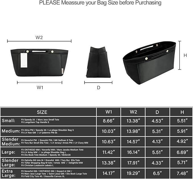 ZTUJO Purse Organizer Insert For Handbag & Tote Shaper,Tote Bag Organizer Insert For Speedy Neverful, 6 Sizes(Medium, Silky Black)