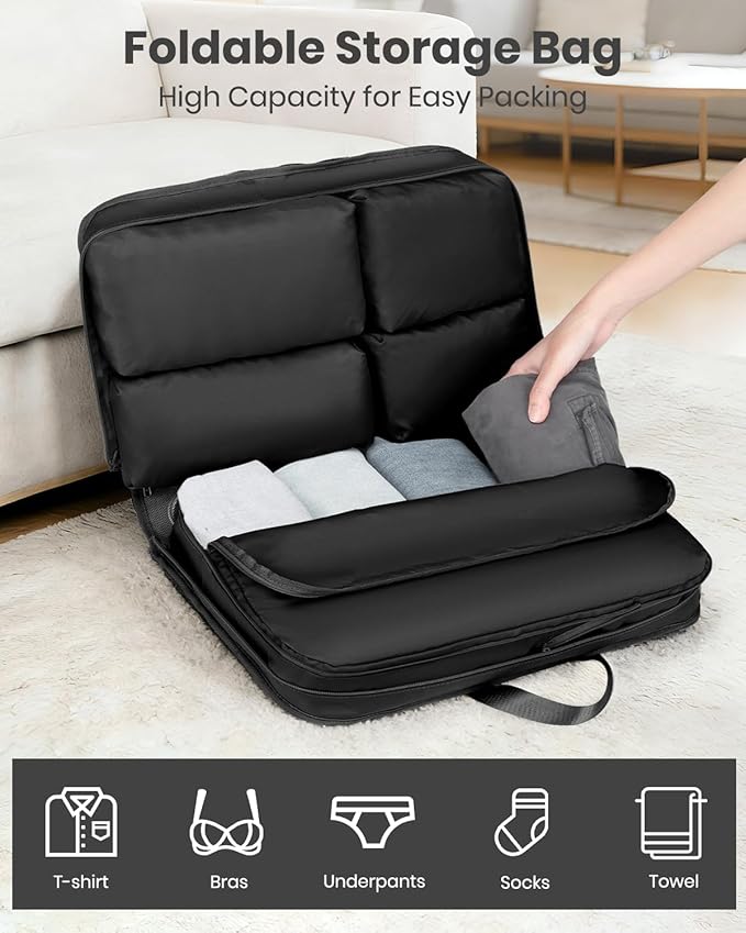 Joyway Luggage Set 5 Piece Top Opening Suitcase Set with Spinner Wheel and TSA Lock, PC Hard Shell Carry on Luggage with Front Pocket, Suitcase with Backpack and Foldable Storage Bag(Black)