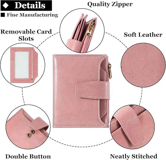 Airkit Small Wallet Women RFID Blocking Soft Leather Bifold Compact Card Holder Wallet for Women with Zipper Coin Pocket 4 ID Window