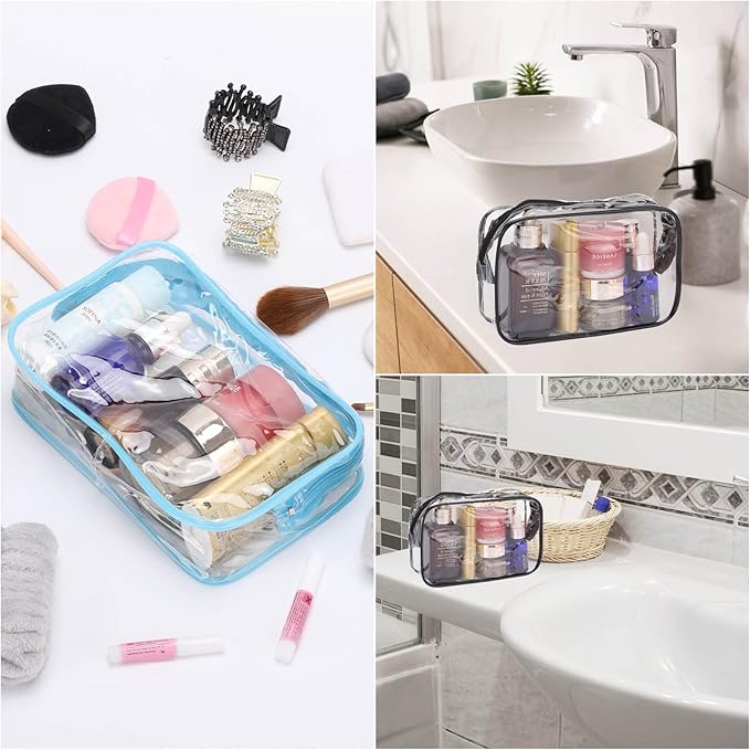 Tbestmax 10 Pcs Clear Cosmetic Bags Small Makeup Bags Portable Waterproof Travel Toiletry Bags Colorful Organizer, 7.5"x 4.8"x 2.3"