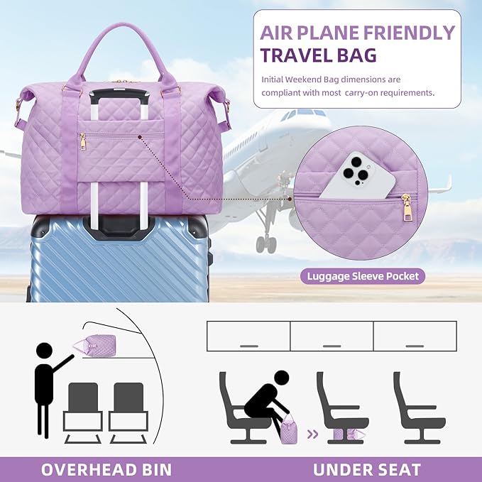 Gifts for Teen Girl, Initial Travel Duffle Bag, Personalized Women Weekender Overnight Bags, Gift for Daughter Kid Mom Friend College Girl Graduation Teacher（Purple,B)