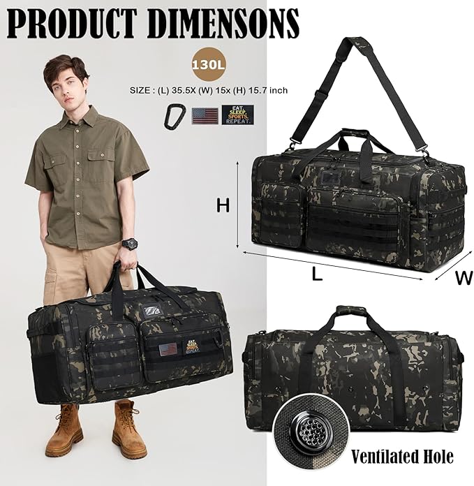 130L Extra Large Duffle Bag for Men, Heavy Duty Duffle Bag for Travel, Large Sports Gym Equipment Bag for Hockey Football Soccer Baseball Basketball & Team training, Dark CM