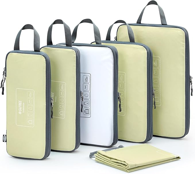 G4Free 6 Set Compression Packing Cubes, 3 sizes Travel Packing Organizers for Suitcases, Expandable Luggage Suitcase Storage Bags Set, Lightweight Packing Cubes Travel Essentials