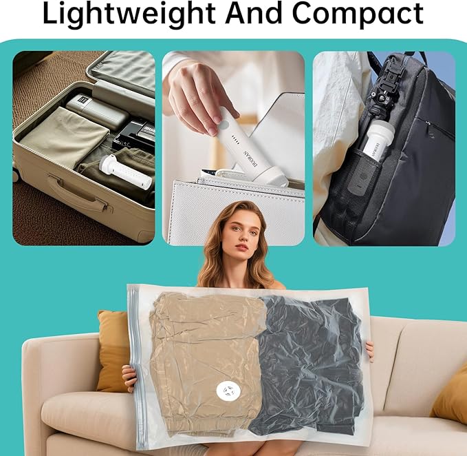 Cordless Electric Vacuum Pump for Vacuum Storage Bags Travel Air Pump, Portable USB Rechargeable Seal & Compression Bag Pump for Clothes, Blankets & Bedding (Grey)
