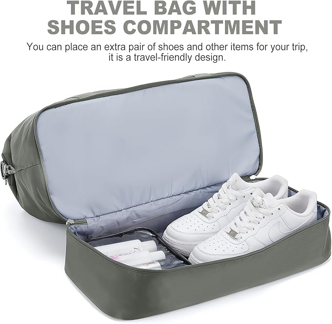 Weekender Bags for Women, Travel Duffel Bags with Shoe Compartment,Personal Item Travel Bag for Airlines, Carry on Overnight Tote Bag for Women，Olive Green
