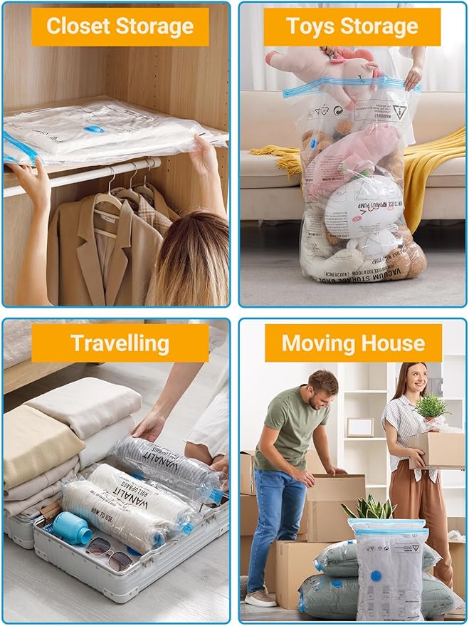 Vacuum Storage Bags with Electric Air Pump, New Air Valve Combo 15 Pack Compression Bag, Space Saving Vacuum Sealer Bags for Clothes, Blanket, Duvets, Pillows, Comforters, Travel, Two Compressing Ways