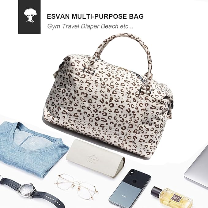 ESVAN Travel Tote Duffel Gym Bag,Weekender Overnight Carry-on Tote Crossbody Bag with Wet Pocket and Trolley Sleeve Upgraded