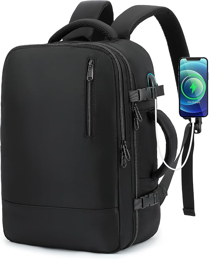 TANTOMI Small Travel Backpack for Women Men, 15.6 Inch Laptop Backpack Flight Approved, Carry-On Bags with USB Charging Port & Shoe Pouch, Casual Daypack on Airplane for Weekender Work Business, Black