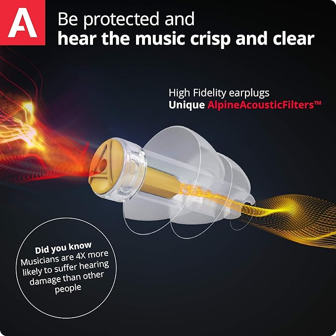 Alpine MusicSafe Pro - High Fidelity Earplugs for Musicians - 3 Interchangeable Premium Filter Sets: 16, 19 & 22 dB - Professional Musician Hearing Protection - Black